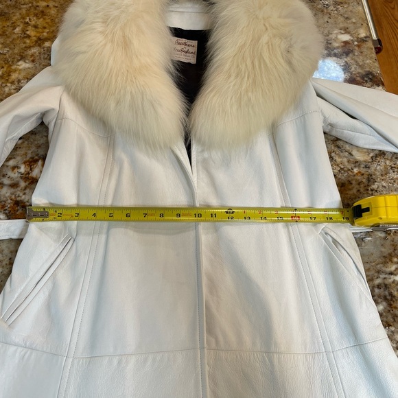 EXC Long White Leather Coat Fox Fur Collar 8 10 12 - Picture 10 of 10